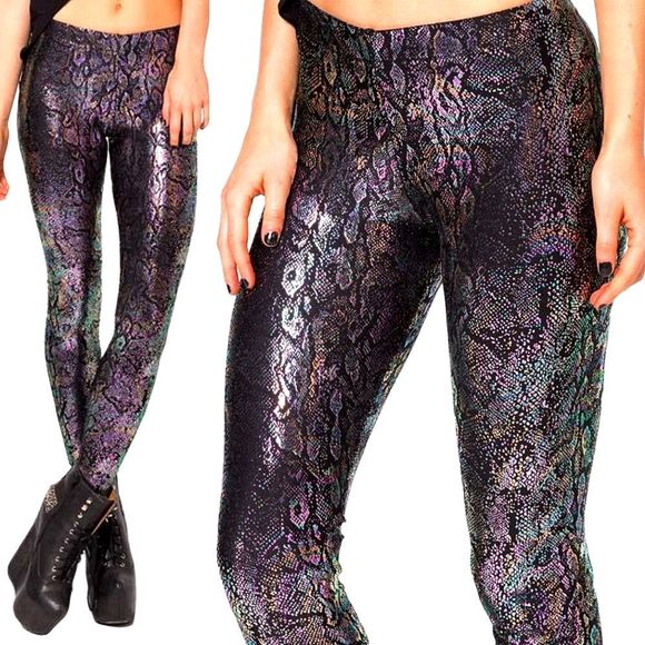 Blackmilk Pants - Blackmilk I Eat Oily Mice Oil Slick Snakeskin Iridescent Leggings